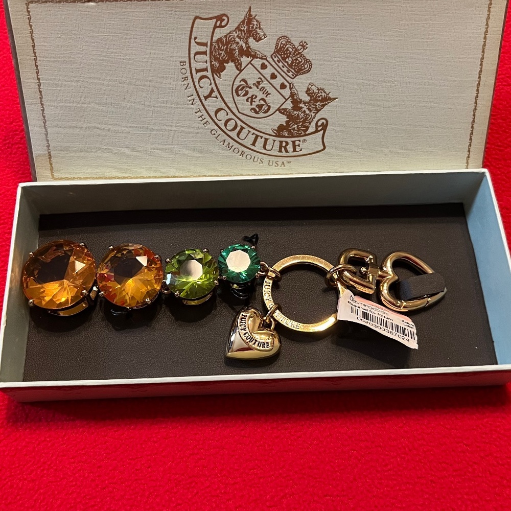 NWT JUICY COUTURE Gem Key Ring FOB Heart Charm Bling Stocking Stuffer Gift Box